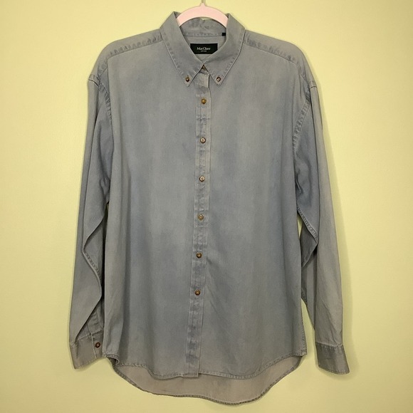 MacCluer Chambray Button Down Shirt 100% Cotton Faded Ombré Light Blue Denim - Picture 2 of 16